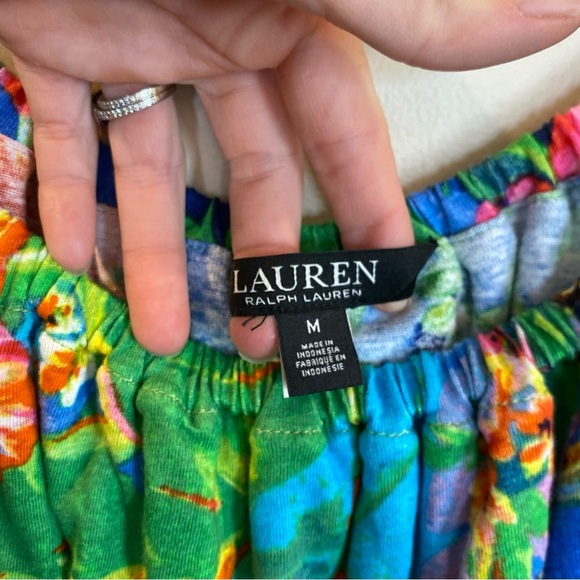 Lauren Ralph Lauren Black Label Peplum  Top Green Teared Medium Tie Floral - Picture 3 of 7